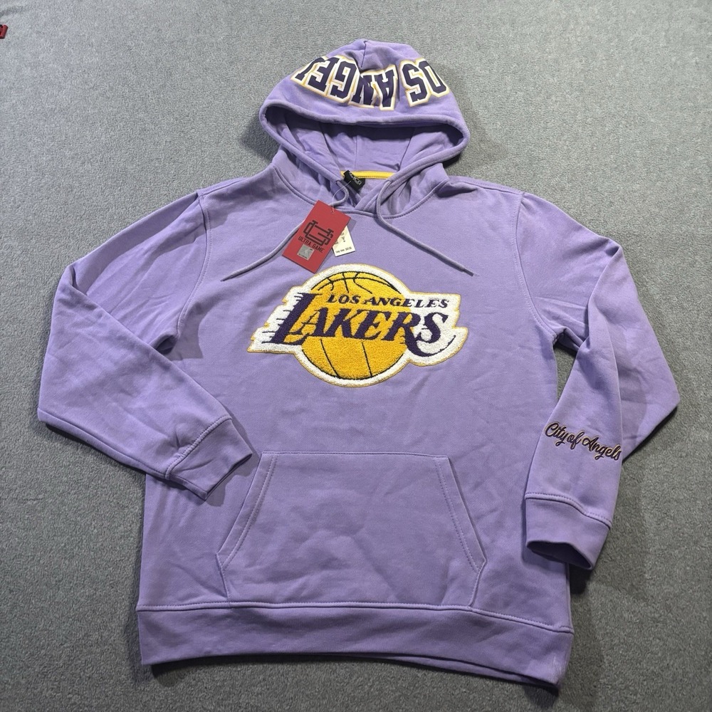 NWT Ultra Game NBA Los Angeles Lakers Chenille Logo Hoodie Purple Mens Medium